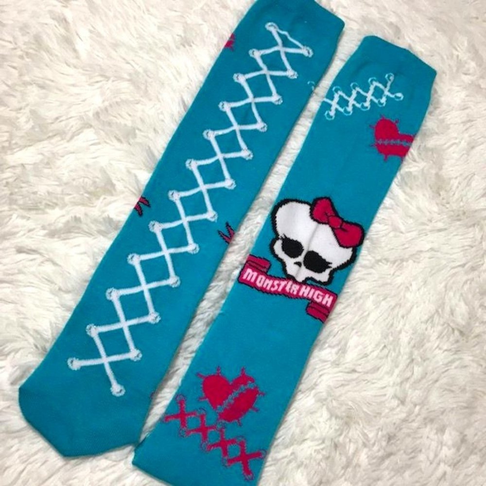 NWOT Monster High Skull, Hearts, Laces Knee High Sock